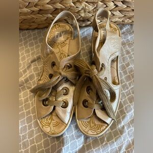 Fly London Metallic Gold Lace-Up Sandals
